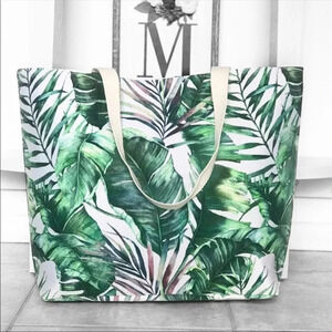Tropical Leaf Print Tote Bag | Large Beach Travel Diaper Laptop Bag